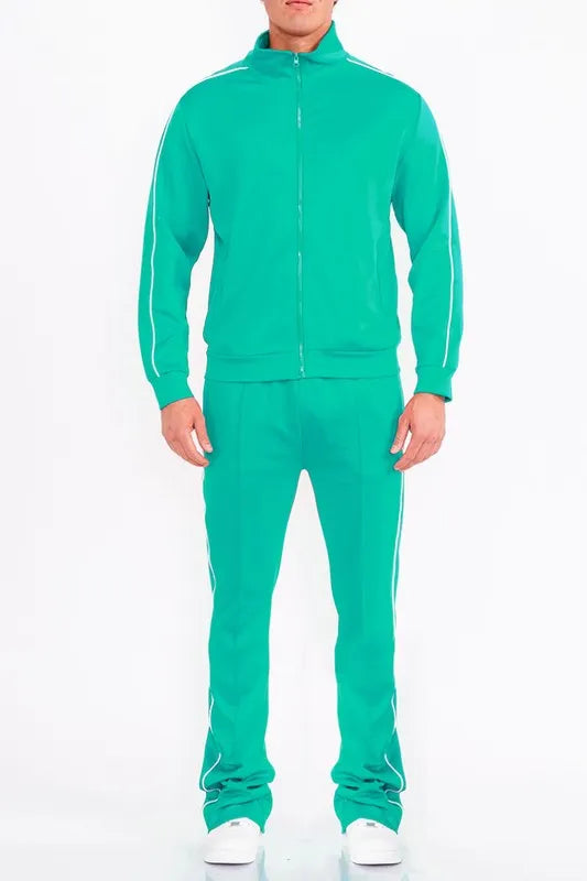 WEIV Men's Zip Up Jacket and Flared Pants Set - kinko