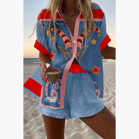 Digital Printing Top Women's Suit Two-piece Set - kinko