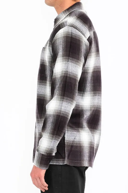 WEIV Men's Full Size Plaid Long Sleeve Flannel Shirt Plus Size - kinko