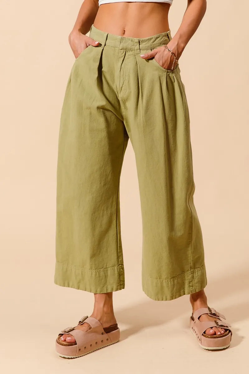 SO ME Mid Rise Wide Leg Chino Pants With Pockets - kinko