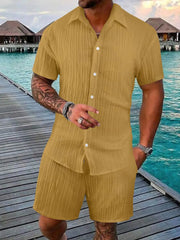 Men's Full Size Button Down Short Sleeve Shirt and Shorts Set Plus Size - kinko