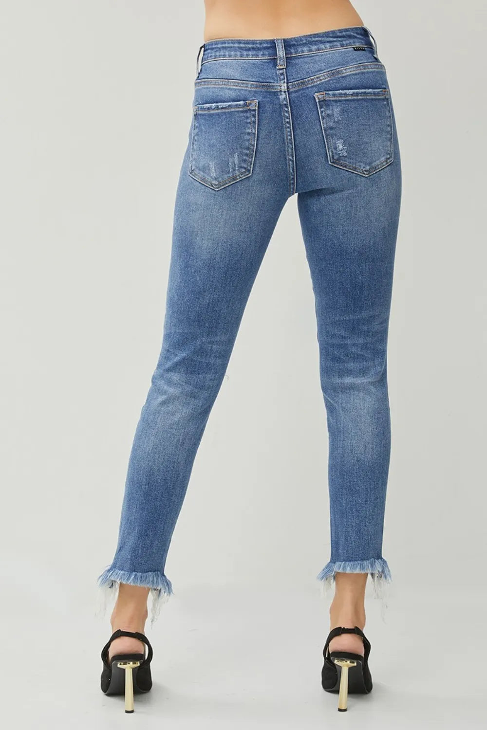 RISEN Distressed Frayed Hem Slim Jeans - kinko