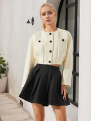 Button Up Long Sleeve Crop Outerwear - kinko