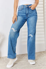 Judy Blue Full Size High Waist Distressed Straight-Leg Jeans - kinko