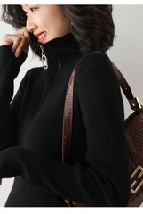 High Neck Zipper Knit Bottoming Shirt Women Fall And Winter Wear Slim Pullover Sweater