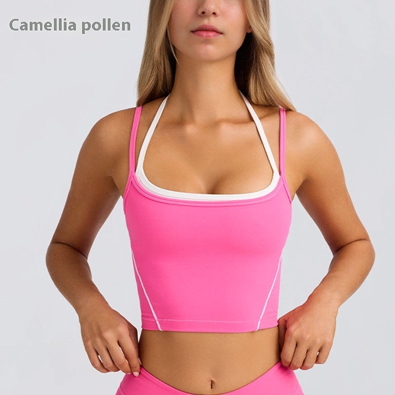 Sports Underwear Vest Shorts Spaghetti Strap Bra Beauty Back Tight High Elastic Fitness - kinko