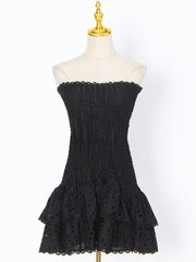 Y2K Tube Top Pleated Dress Ins Fashion Print A-line Short Dresses For Beach Party Clothing Women - kinko