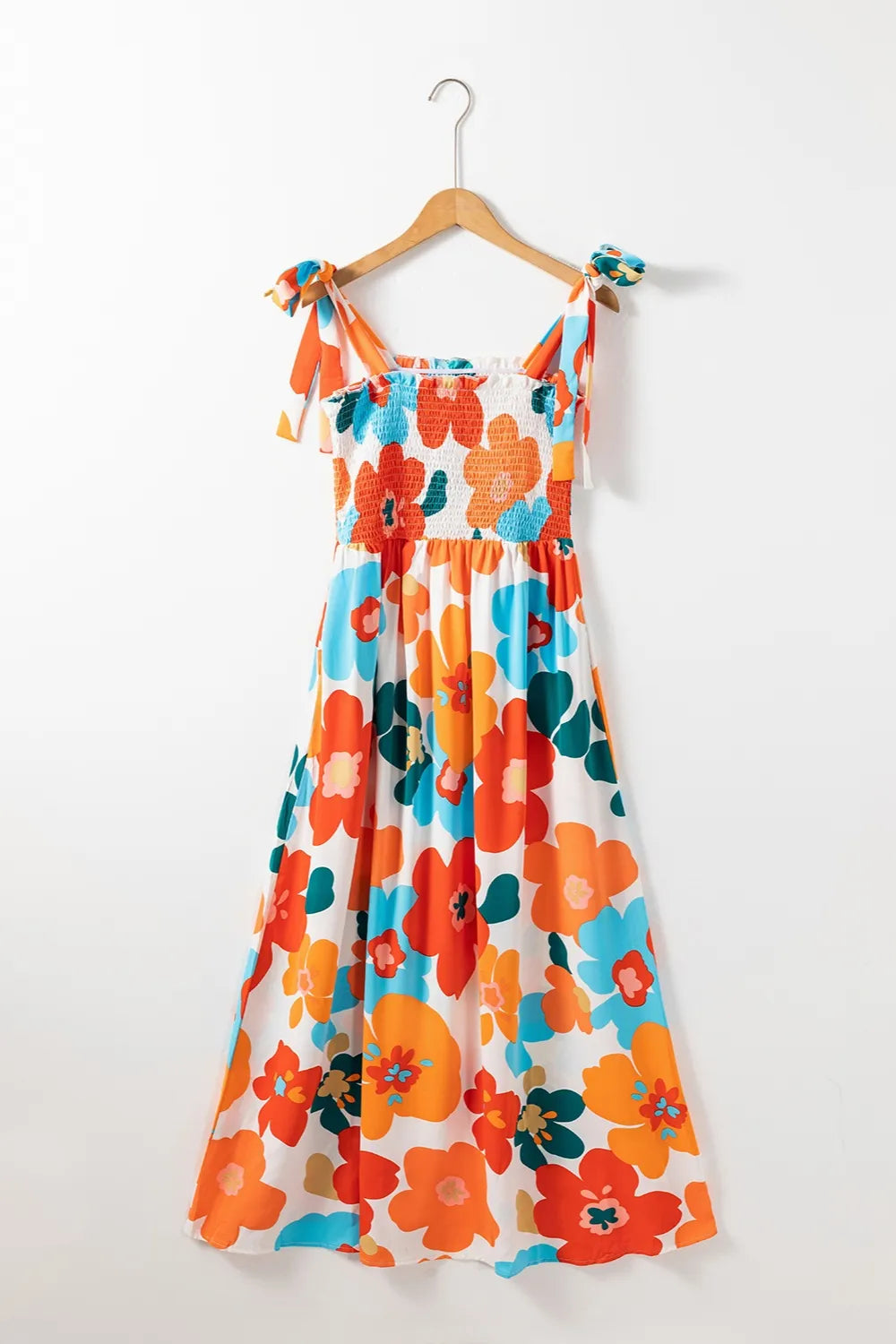 Smocked Printed Square Neck Dress - kinko