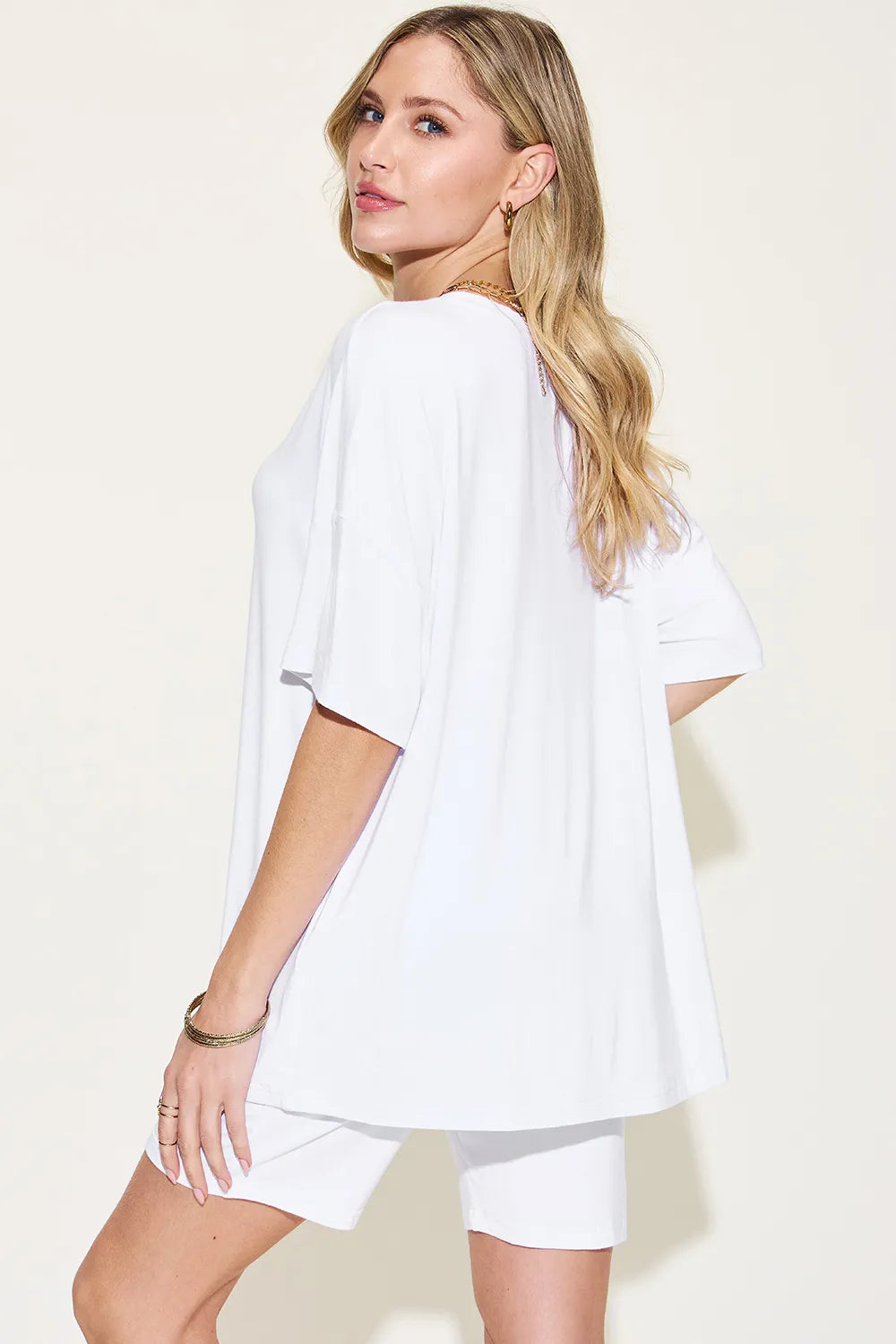 Basic Bae Full Size V-Neck Drop Shoulder T-Shirt and Shorts Set - kinko