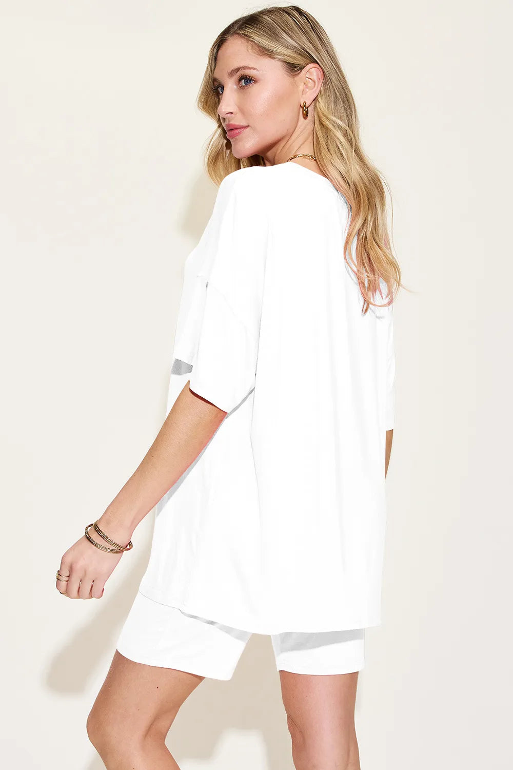 Basic Bae Bamboo Full Size V-Neck Drop Shoulder T-Shirt and Shorts Set - kinko