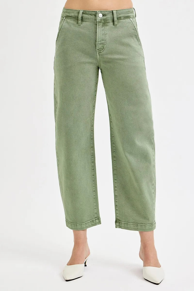 RISEN Full Size Tummy Control High Rise Crop Barrel Jeans Plus Size - kinko