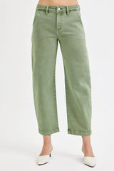 RISEN Full Size Tummy Control High Rise Crop Barrel Jeans Plus Size - kinko