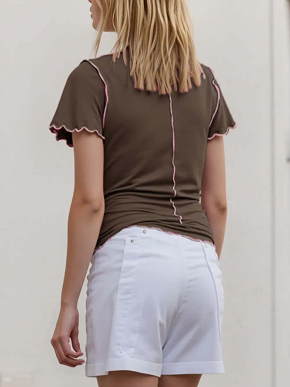 Basic Bae Contrast Trim Mock Neck Short Sleeve T-Shirt - kinko