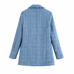 Retro loose suit tweed women's blazer jacket casual women streetwear - kinko