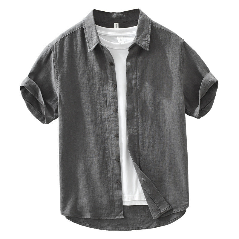 Comfortable Breathable Cotton And Linen Lapel Short Sleeve Shirt - kinko