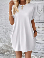 Pocketed Round Neck Short Sleeve Dress - kinko