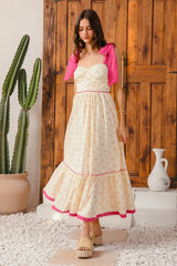 SO ME Ribbon Flowy Maxi Dress with Contrast Trim - kinko