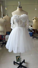 Lace Off-shoulder Mini Wedding Dress - kinko