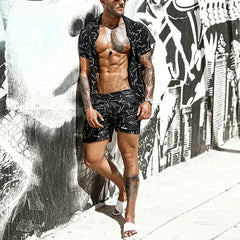 Men's Full Size Button Up Shirt and Shorts Set Plus Size - kinko
