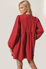 Double Take Christmas Front Tied Long Sleeve Mini Dress - kinko