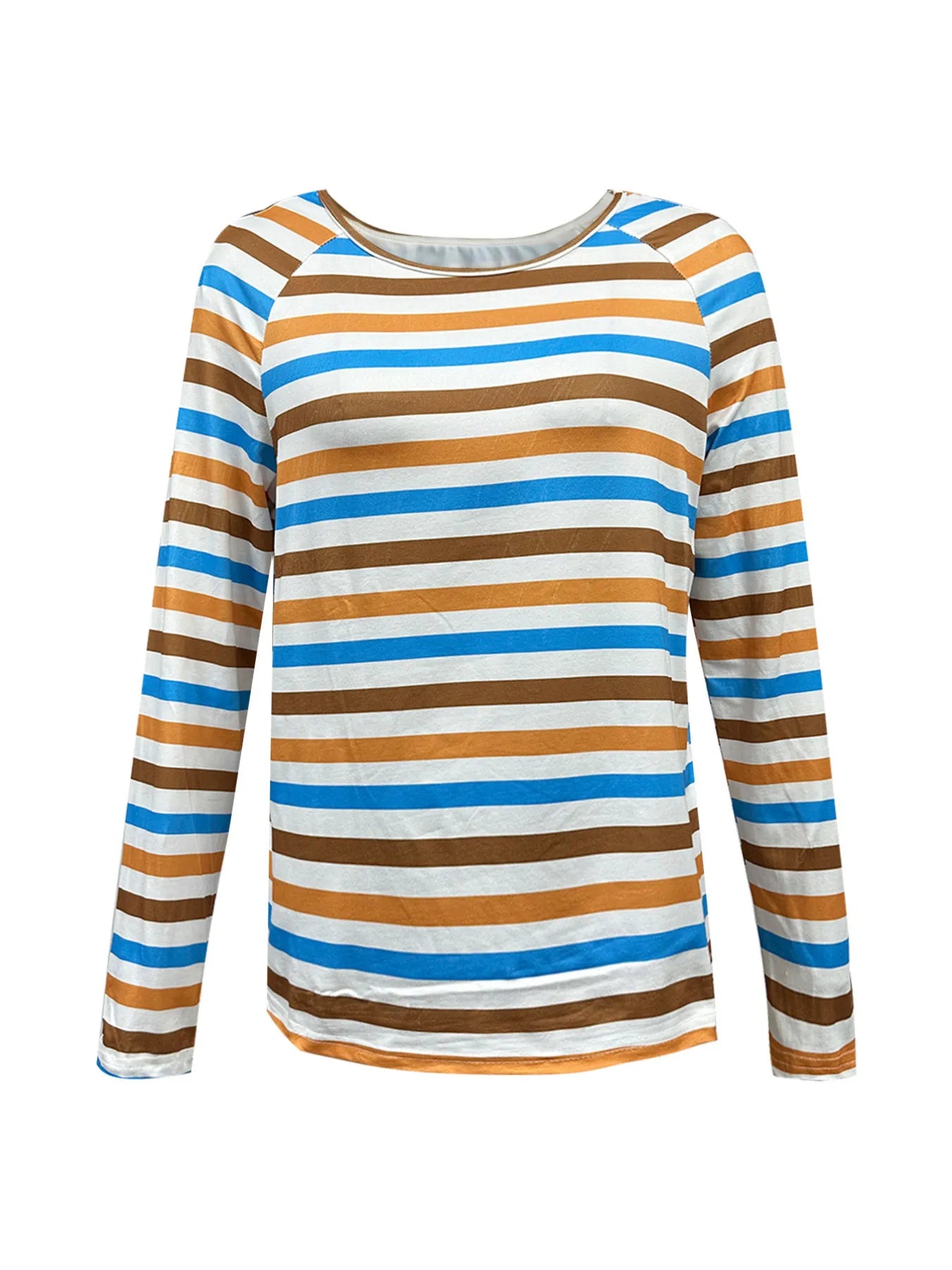 Full Size Striped Long Sleeve Casual Top Plus Size - kinko