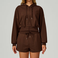 Autumn Winter Zipper Sports Sweater Hooded Casual Loose All Matching Hoodie Women Running Fitness Sportswear - kinko Global Holdings inc