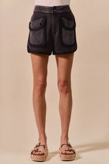 SO ME Mineral Washed Terry High Rise Cargo Shorts - kinko