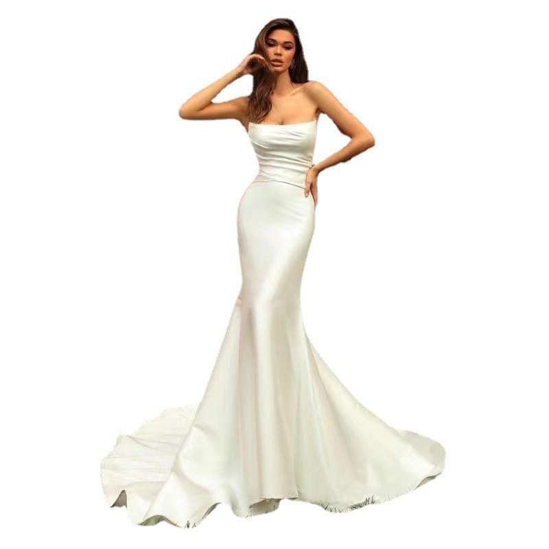 Women's Tube Top Satin Fishtail Gown - kinko