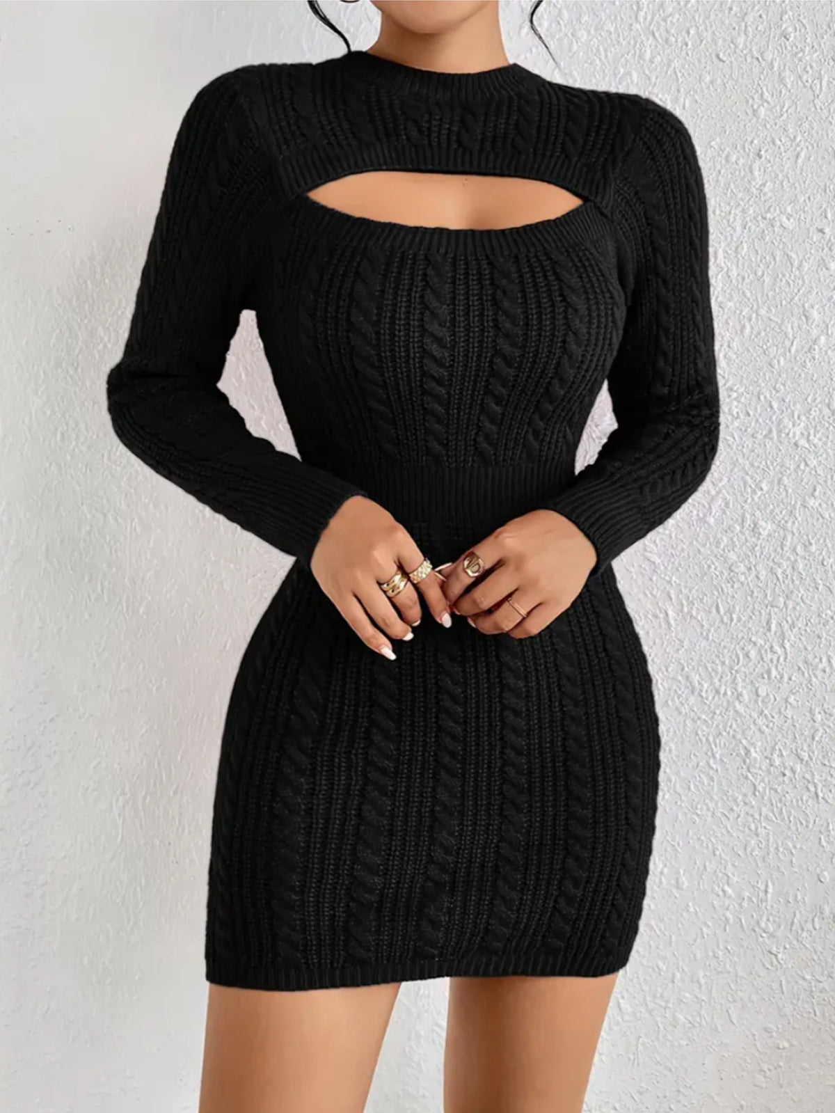 Hollow-out Cinched Women's Clothing Package Hip Sweater Dress - kinko