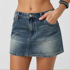Slim Casual Stretch Washed Denim Skirt Women - kinko