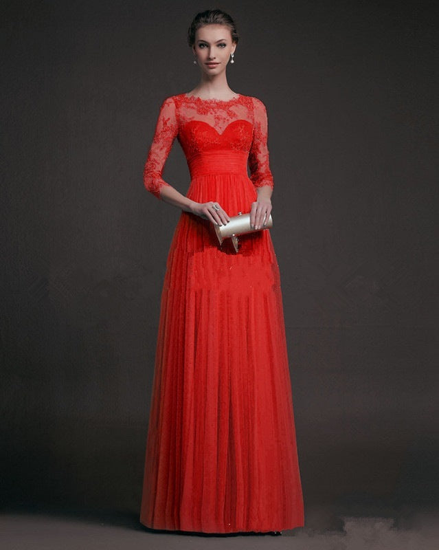 Long sleeve lace see-through dress - kinko