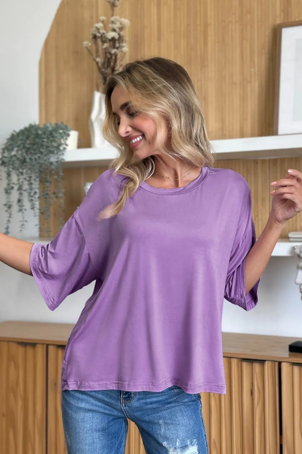 Basic Bae Bamboo Full Size Round Neck Drop Shoulder T-Shirt - kinko