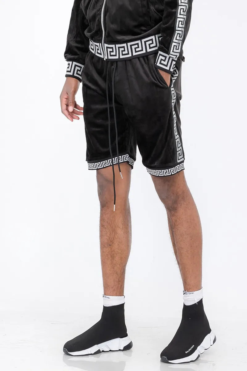 WEIV Men's Full Size Status Print Velour Suede Shorts Plus Size - kinko