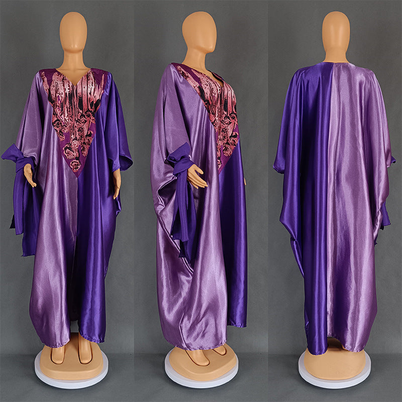 Ethnic Style Loose Plus Size Color-matching Dress - kinko