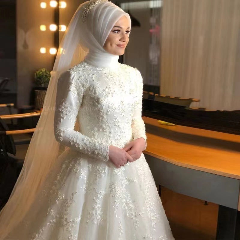 Long Sleeve White Dignified Wedding Dress - kinko