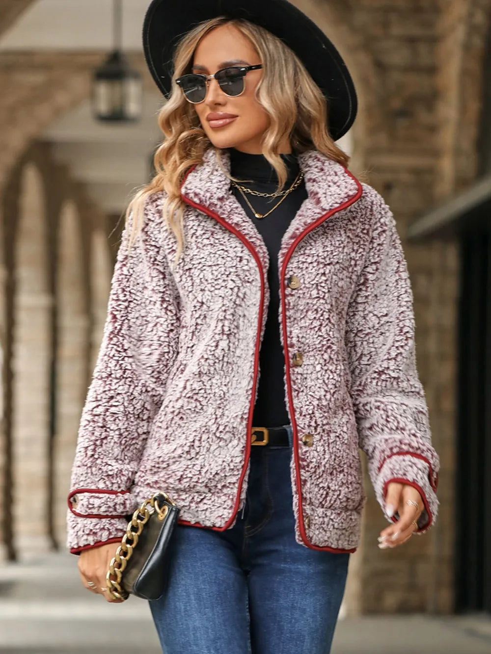 Fuzzy Pocketed Button Up Jacket - kinko