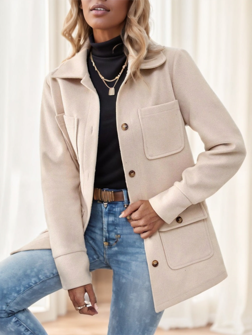 Casual Solid Color Multi-Pocket Jacket, Versatile For Autumn Winter - kinko