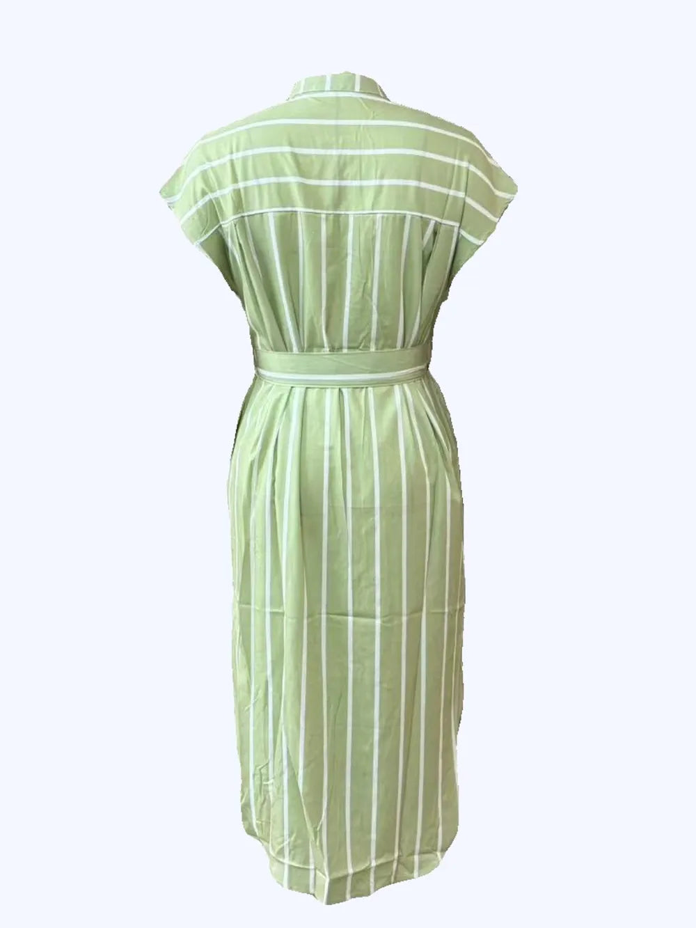 Striped Tie Waist Short Sleeve Dress - kinko