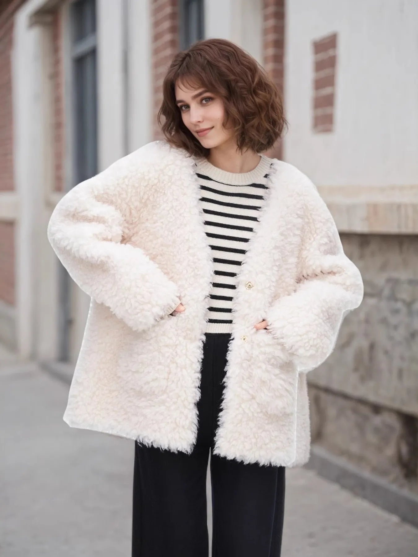 Fleece Button Up Long Sleeve Outerwear - kinko