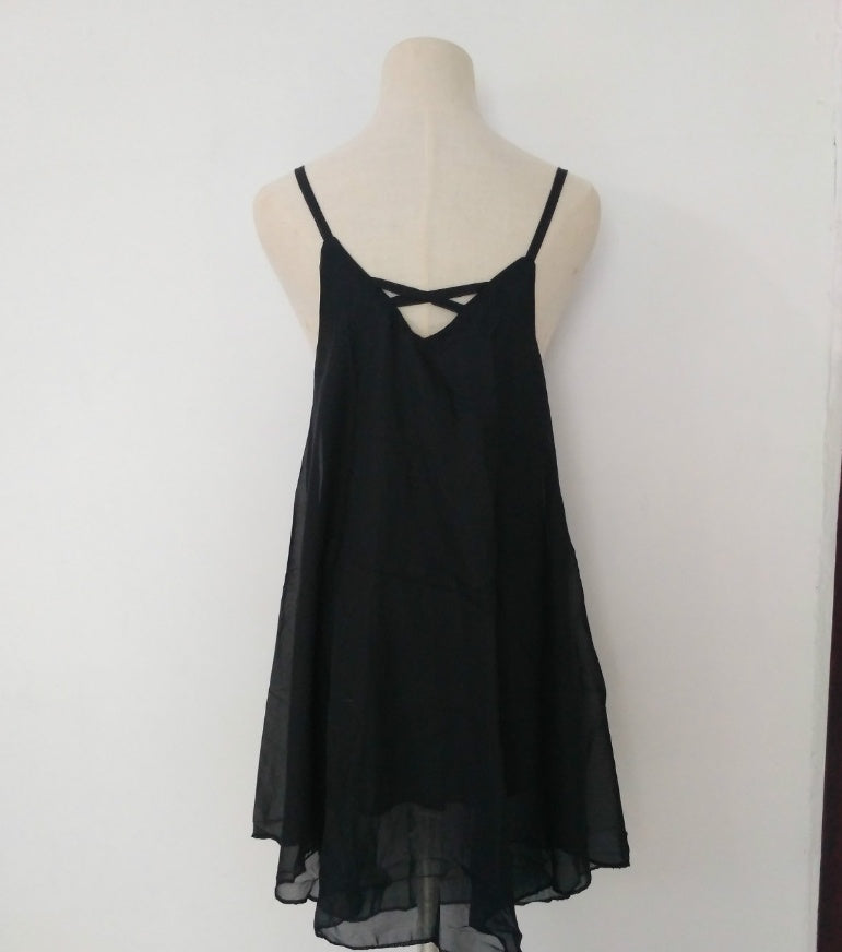 Summer European station new women's dresses Europe and the United States hot low-cut big swing strap short skirt - kinko