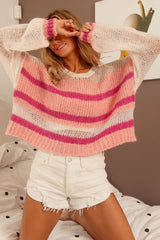 BiBi Hollow Out Yoke Detail Striped Sweater - kinko