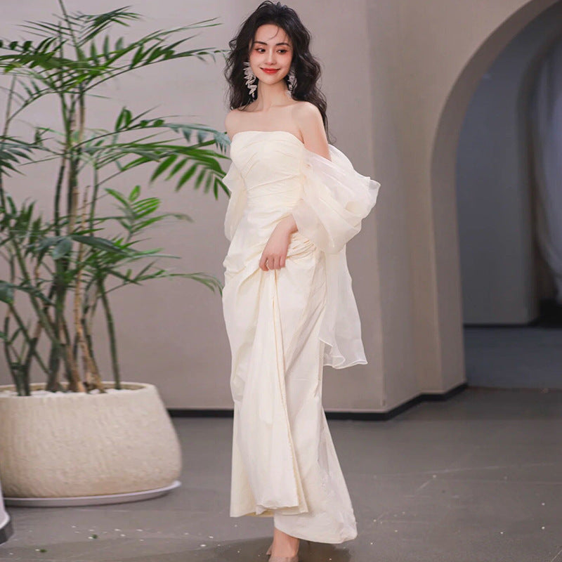 Tube Top Light Wedding Dress Bride Simple Long - kinko