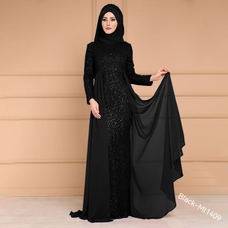 Noble Elegant Slim Slimming Sequined Ladies Gift Retro Style Long Fish Tail Dress - kinko
