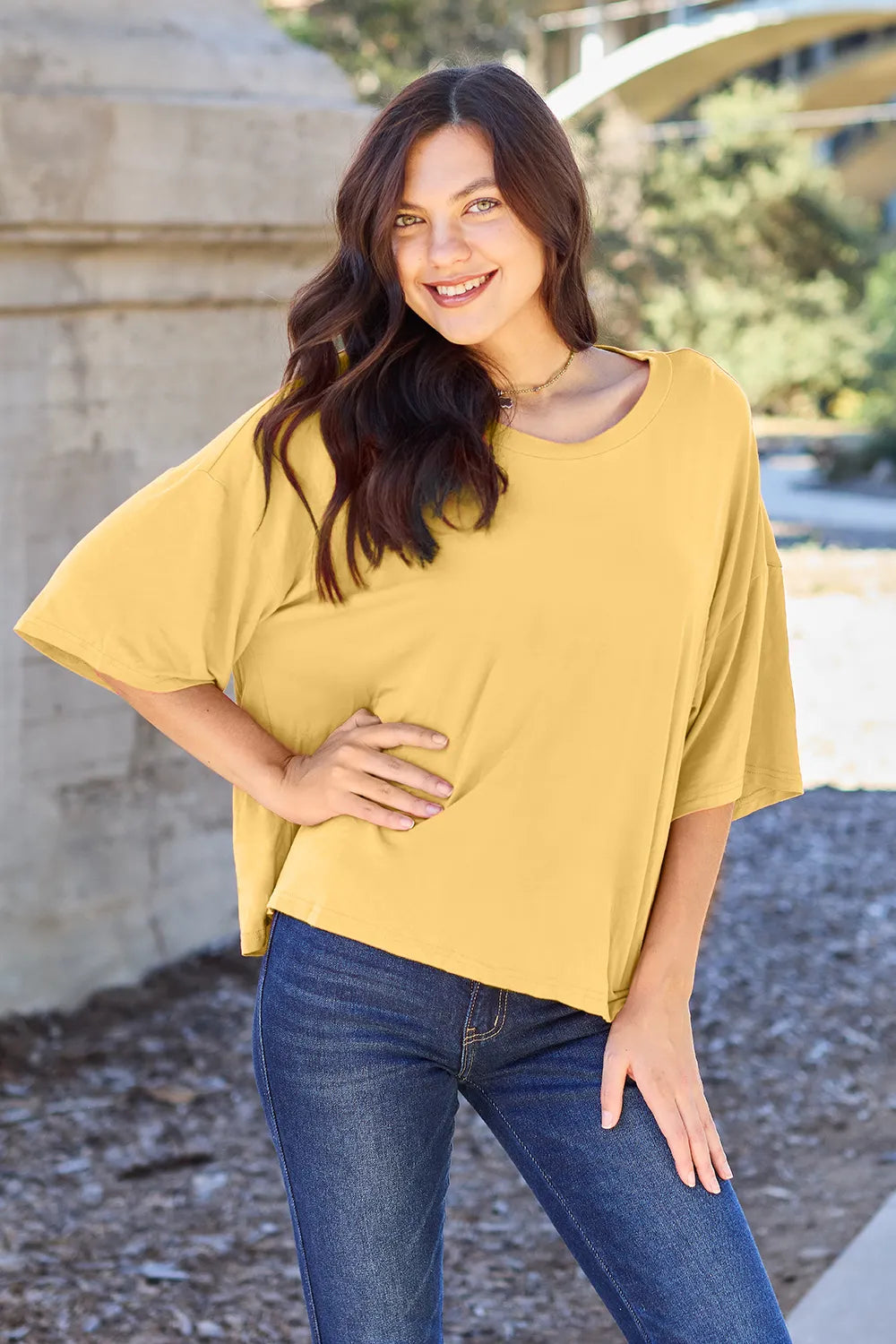 Basic Bae Bamboo Full Size Round Neck Drop Shoulder T-Shirt - kinko