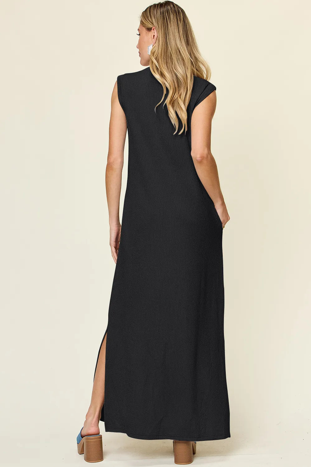 Double Take Full Size Texture Mock Neck Sleeveless Maxi Dress - kinko