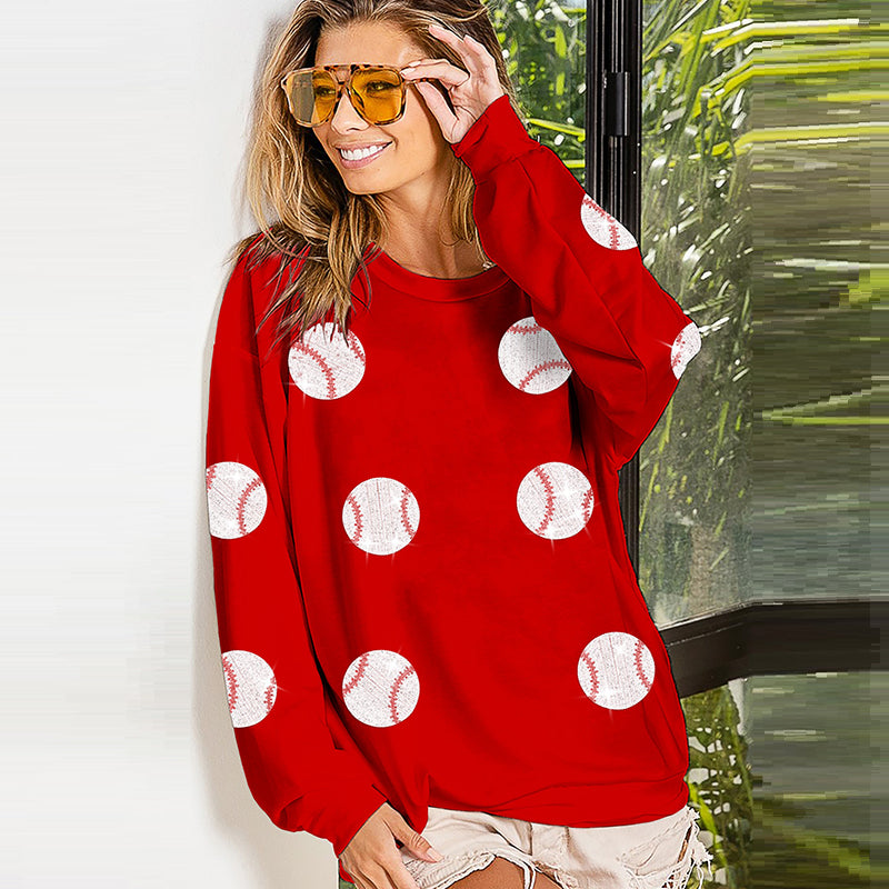 Spring Popular Baseball Sequined Sweatshirt Lazy Long Sleeve Tops Outerwear Women - kinko Global Holdings inc