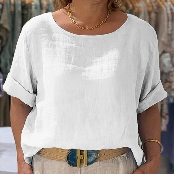 Summer New Women's Solid Color Polyester Buttons Shirt - kinko