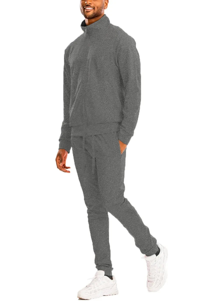 WEIV Men's Full Size Zip Up Track Jacket and Pants Set Plus Size - kinko