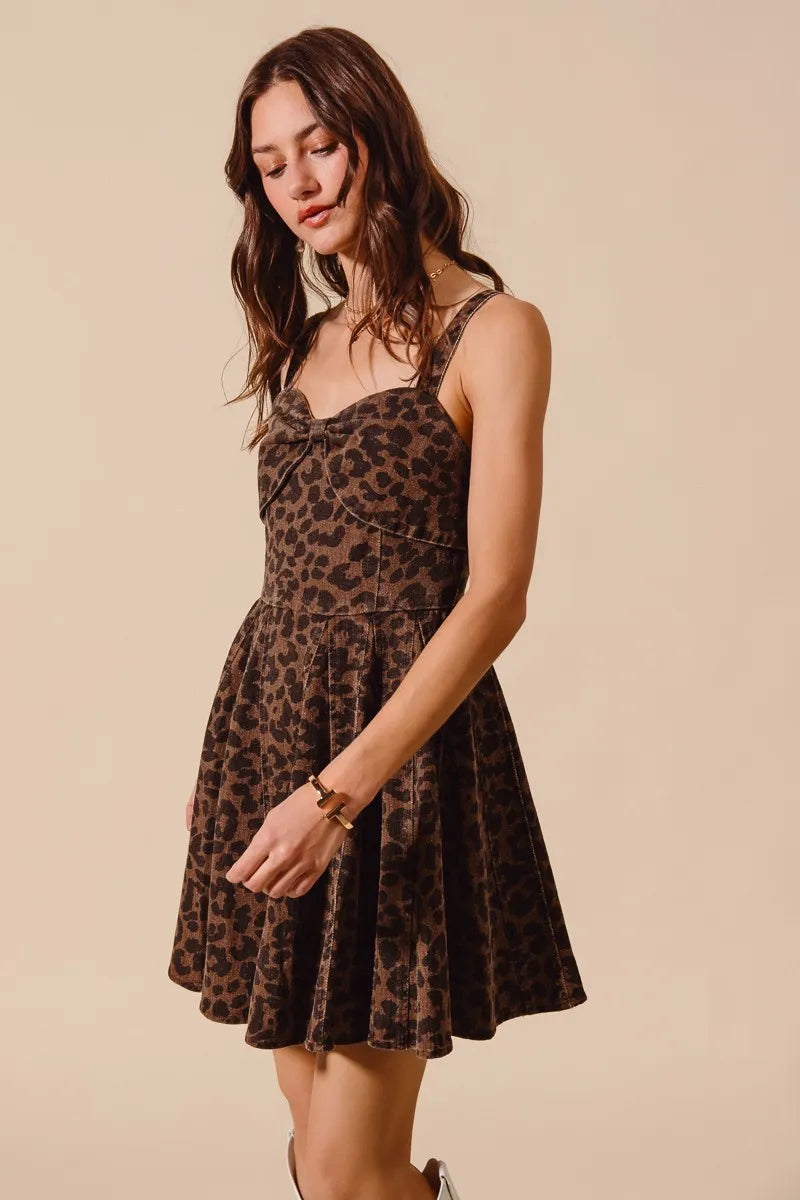 SO ME Mineral Washed Leopard Flare Cami Dress - kinko