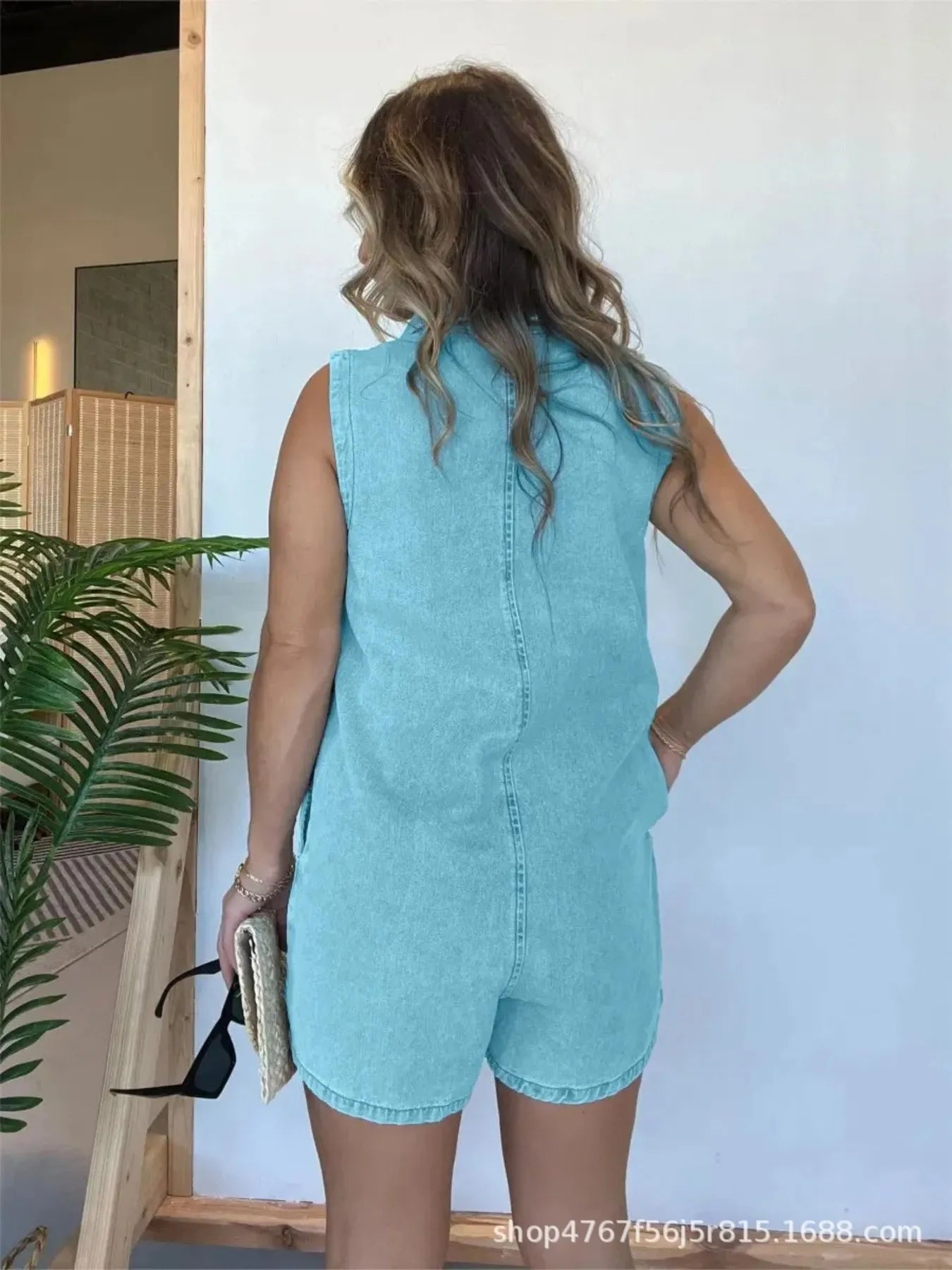 Button Front Sleeveless Denim Romper - kinko